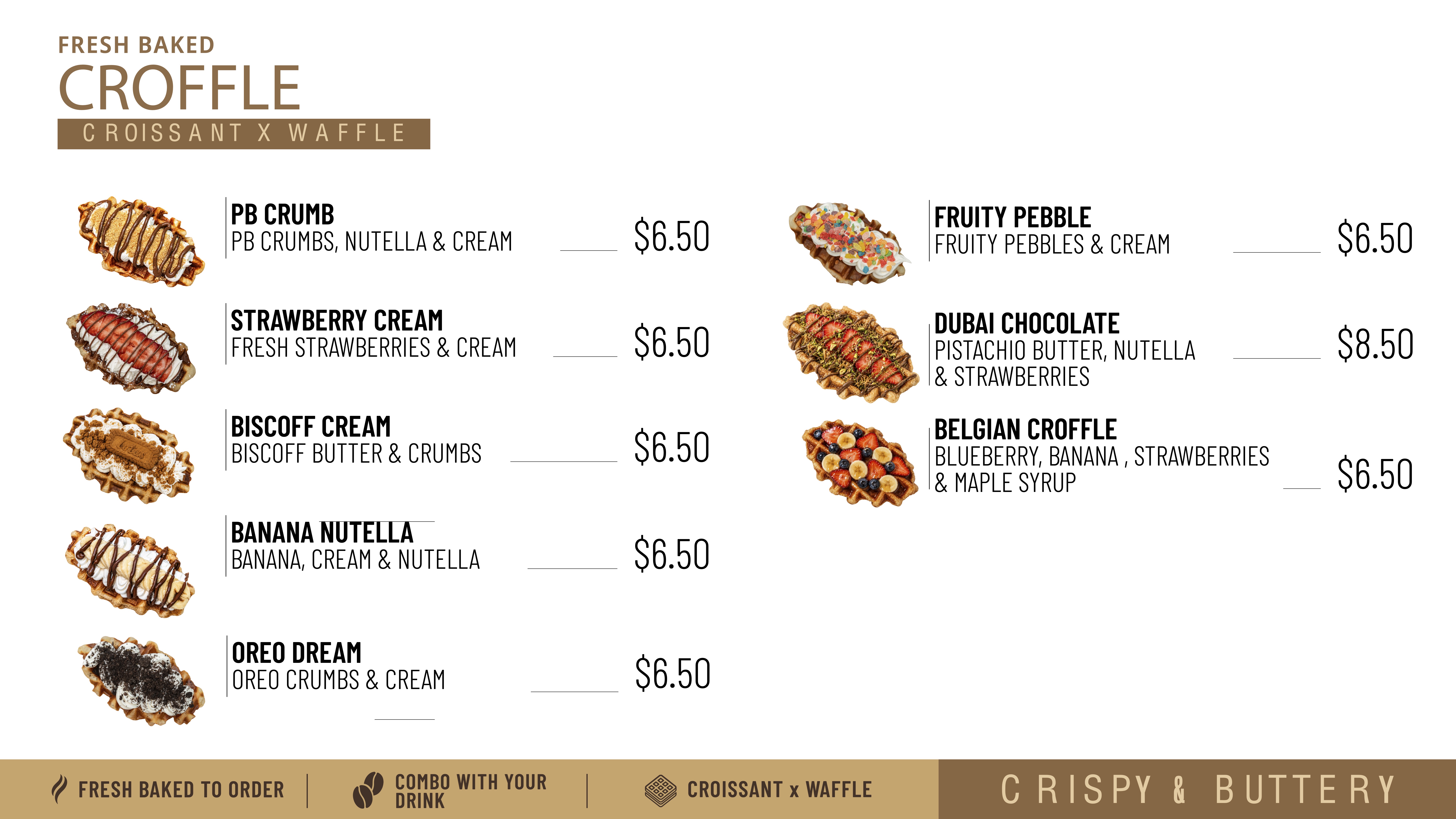 Fresh Baked Croffles menu at Mia Cane DMV