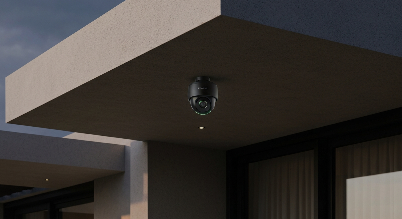 Premium dark matte finish 4K dome security camera subtly illuminated by an integrated green status ring