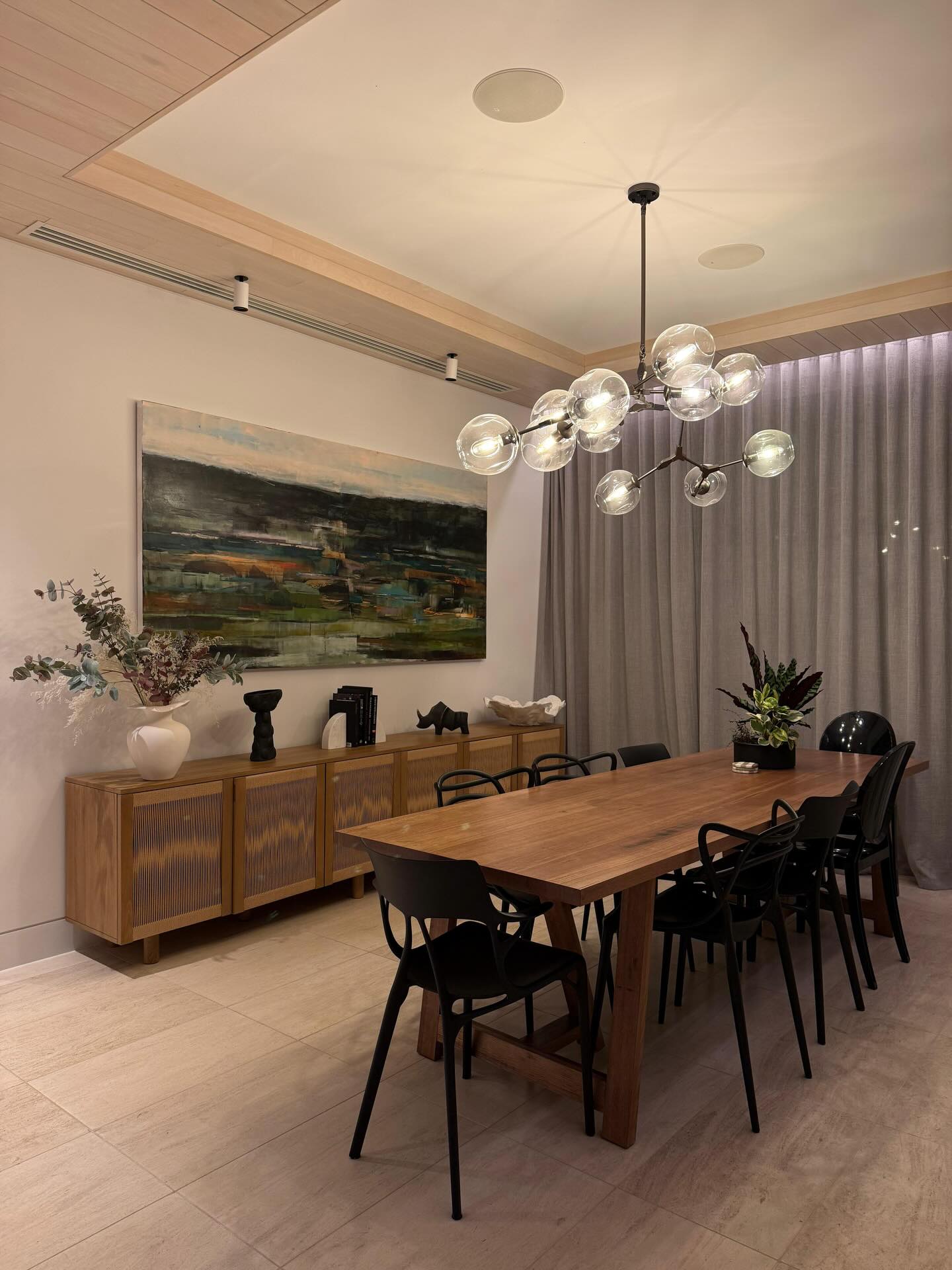 Elegant dining room with modern chandelier