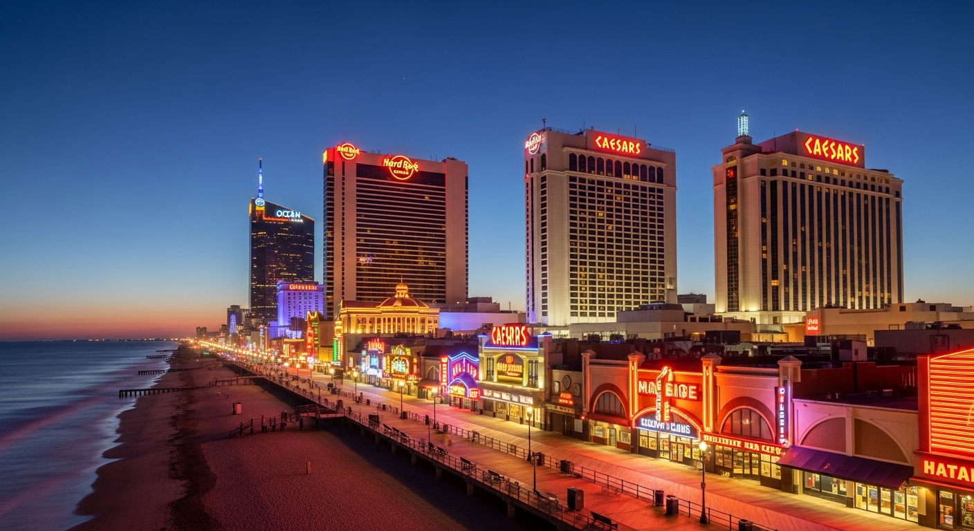 Atlantic City Boardwalk panorama at night