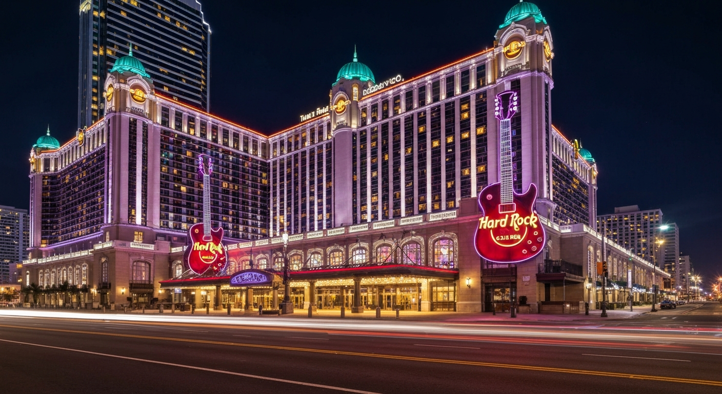 Hard Rock Hotel & Casino Atlantic City exterior at night