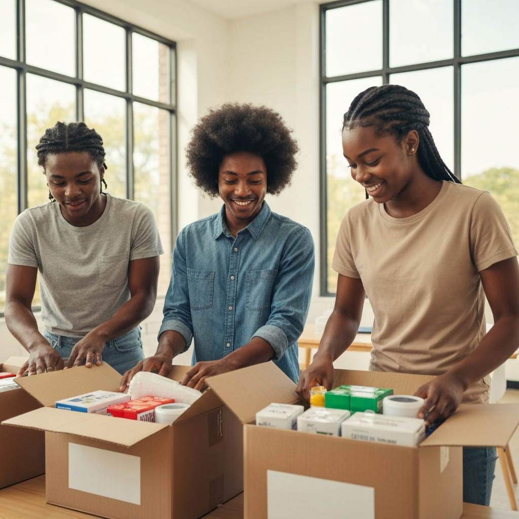 Volunteers sorting supplies