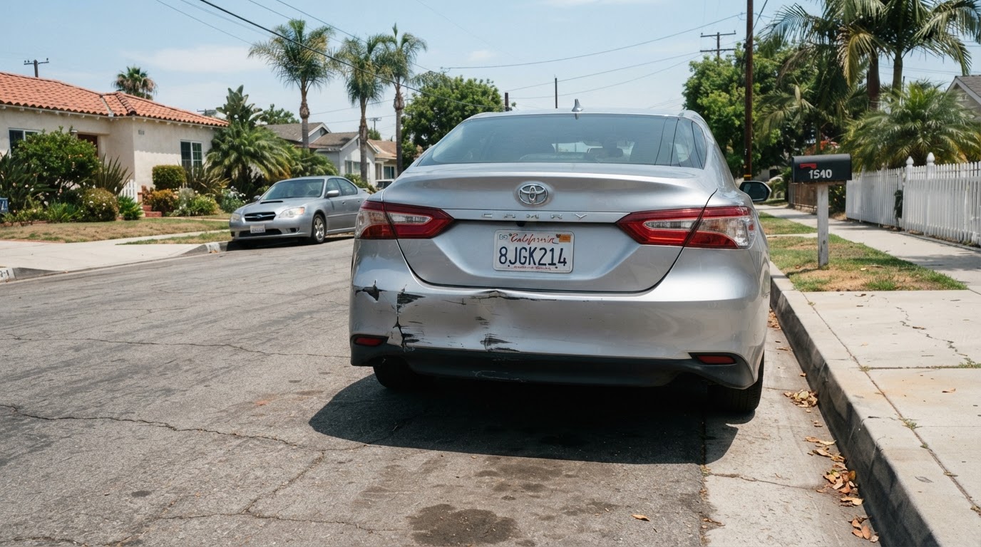 Rear bumper damage after a rear-end collision in Gardena, California