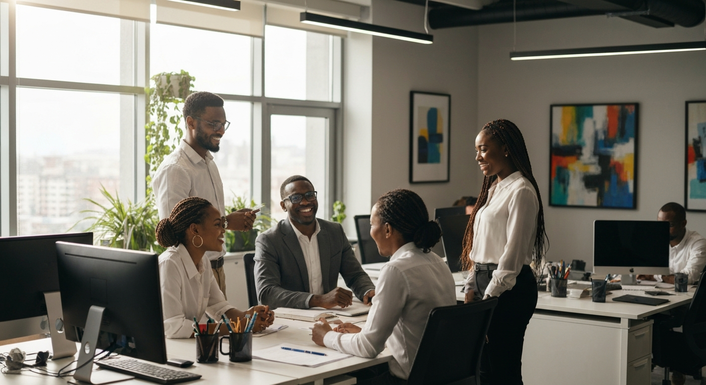 African business team working together
