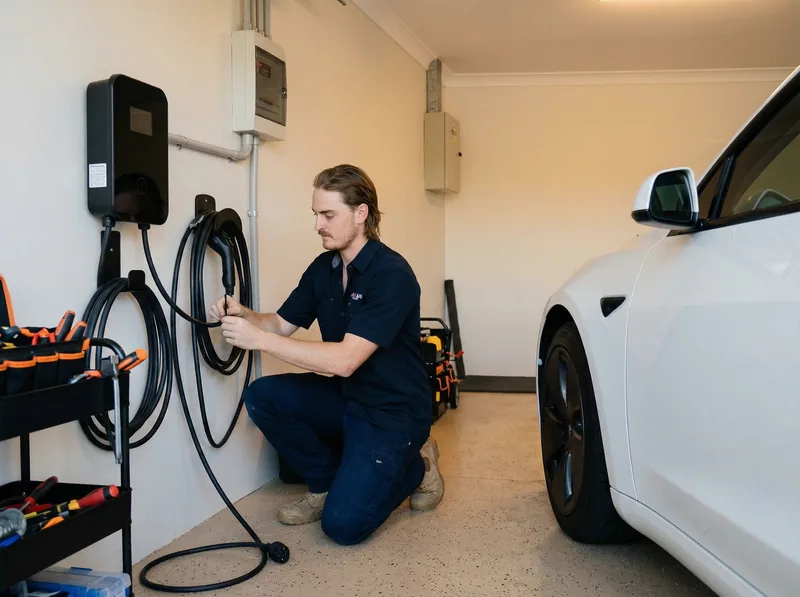 Wall-mounted home EV charger installed by Dunamis Power in Western Sydney