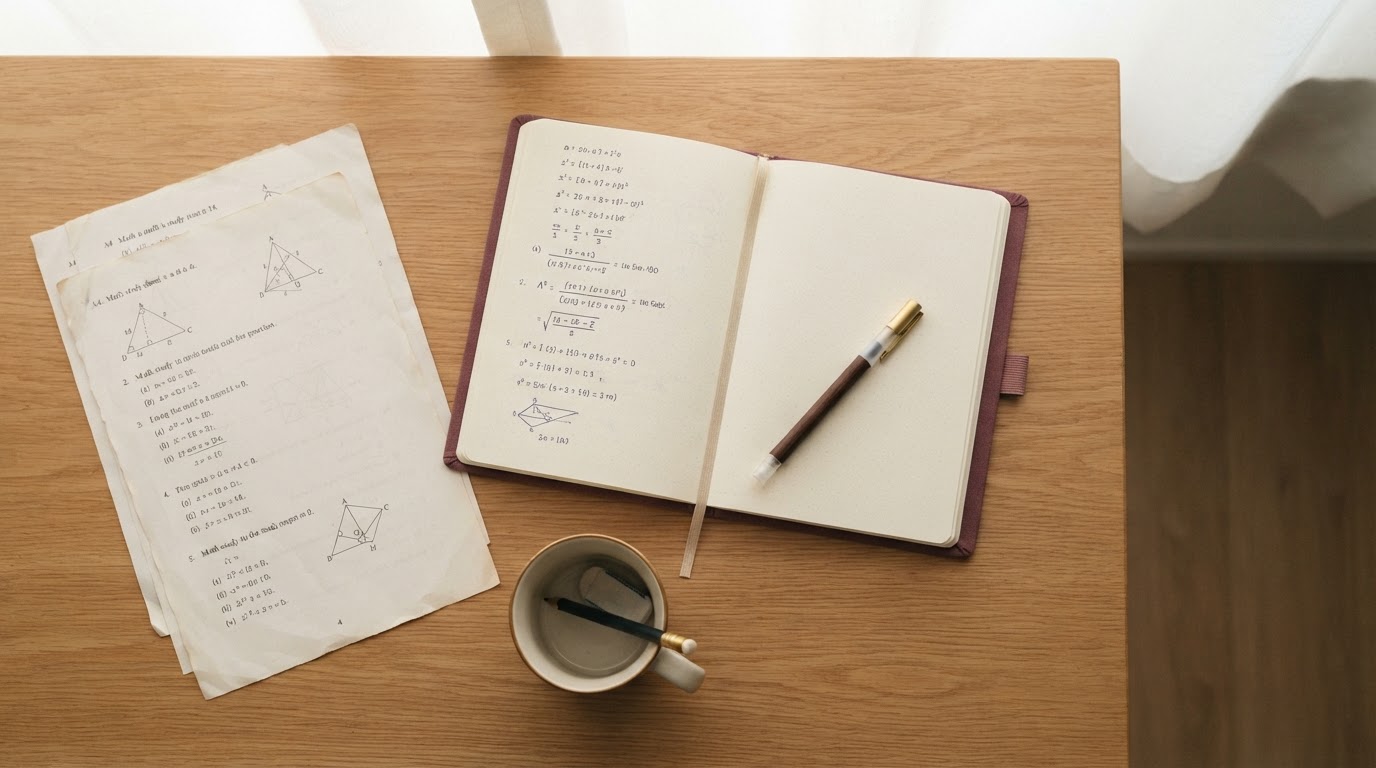 Bureau d'étude épuré avec cahier et stylo