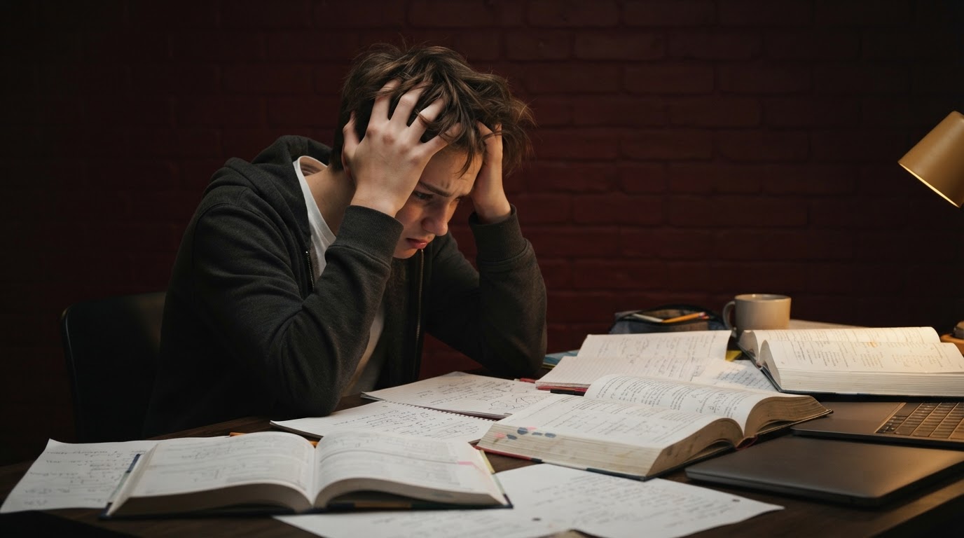 Élève de secondaire qui a de la difficulté à étudier