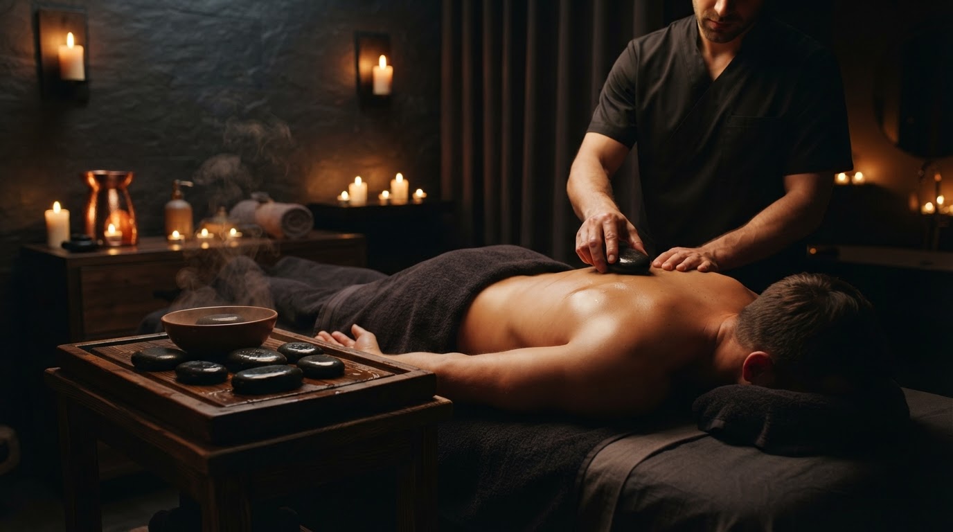 Hot stone massage in Preston with heated basalt stones