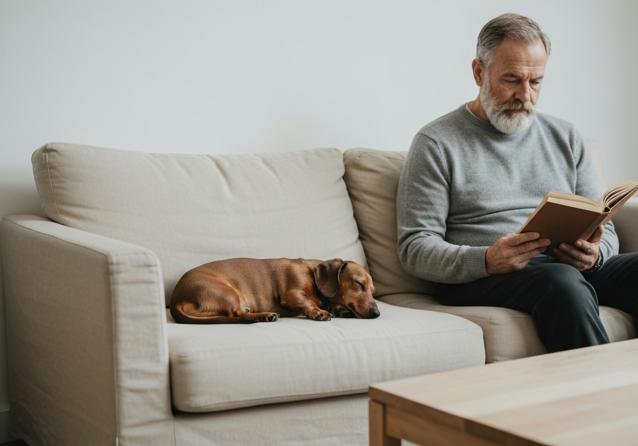 Cozy reading with dachshund