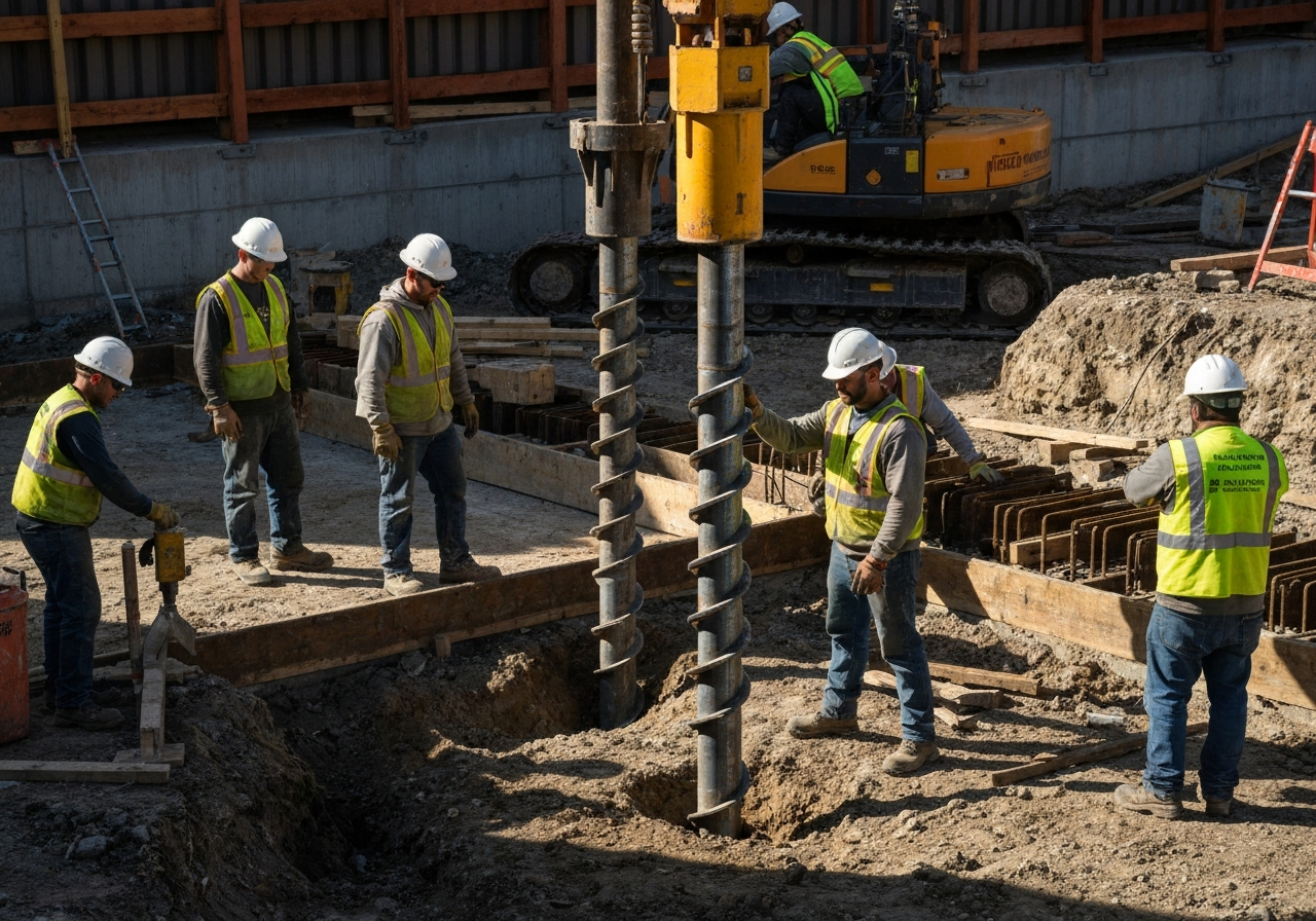 Helical pile installation Saskatchewan foundation stabilization