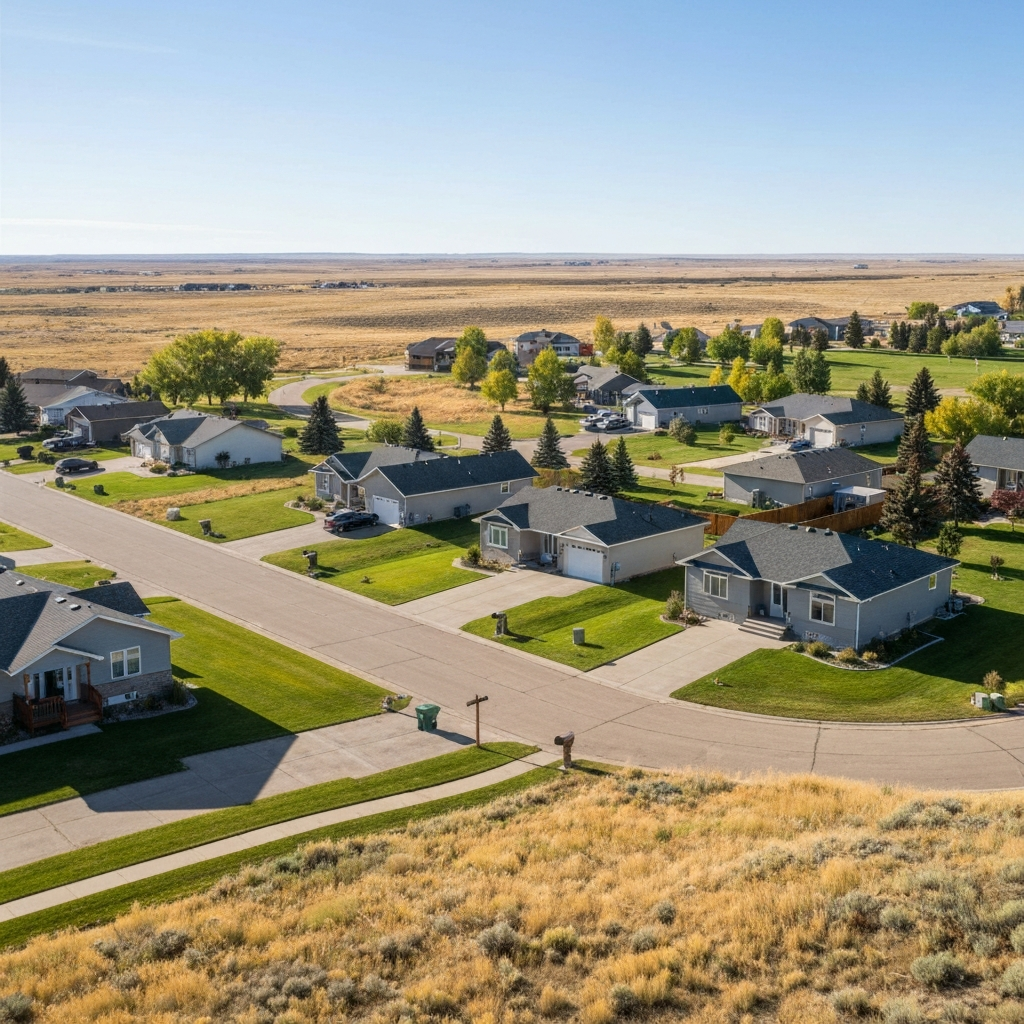 Homes in the dry prairie landscape of Swift Current