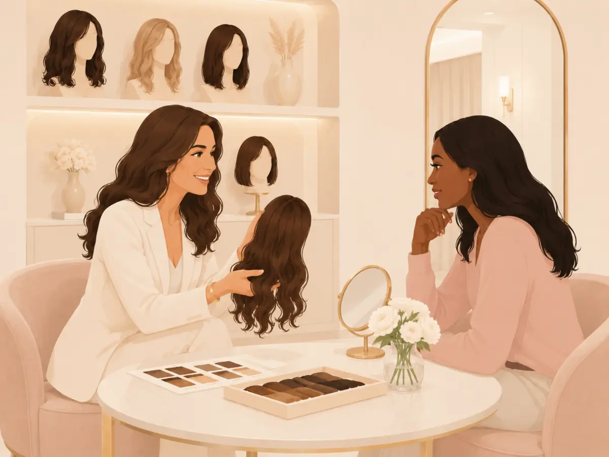 Illustration of hair color and style options being presented