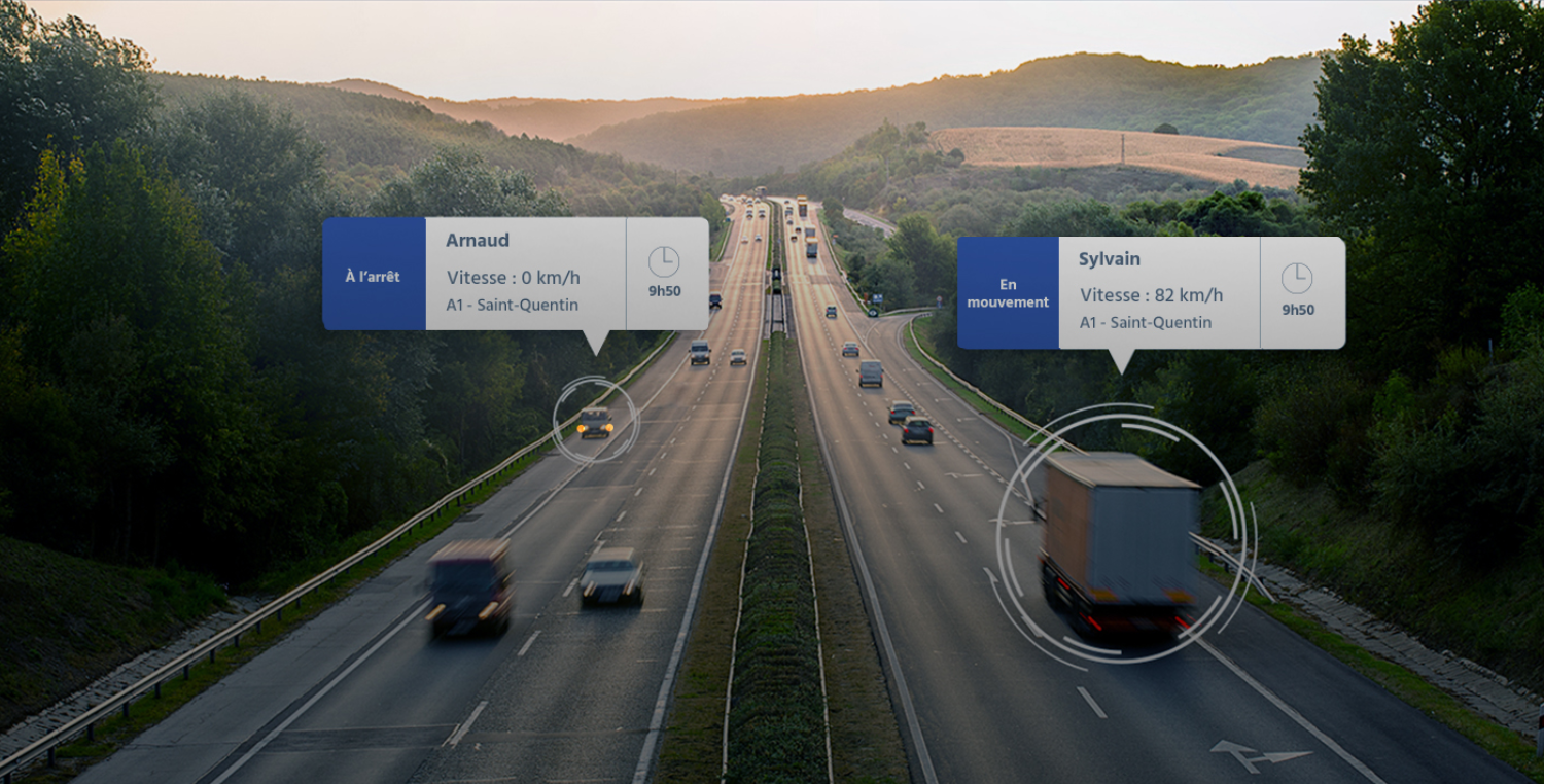 Vue autoroute avec interface géolocalisation