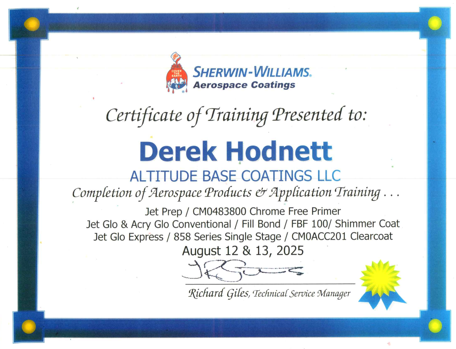 Sherwin-Williams Aerospace Coatings Certification