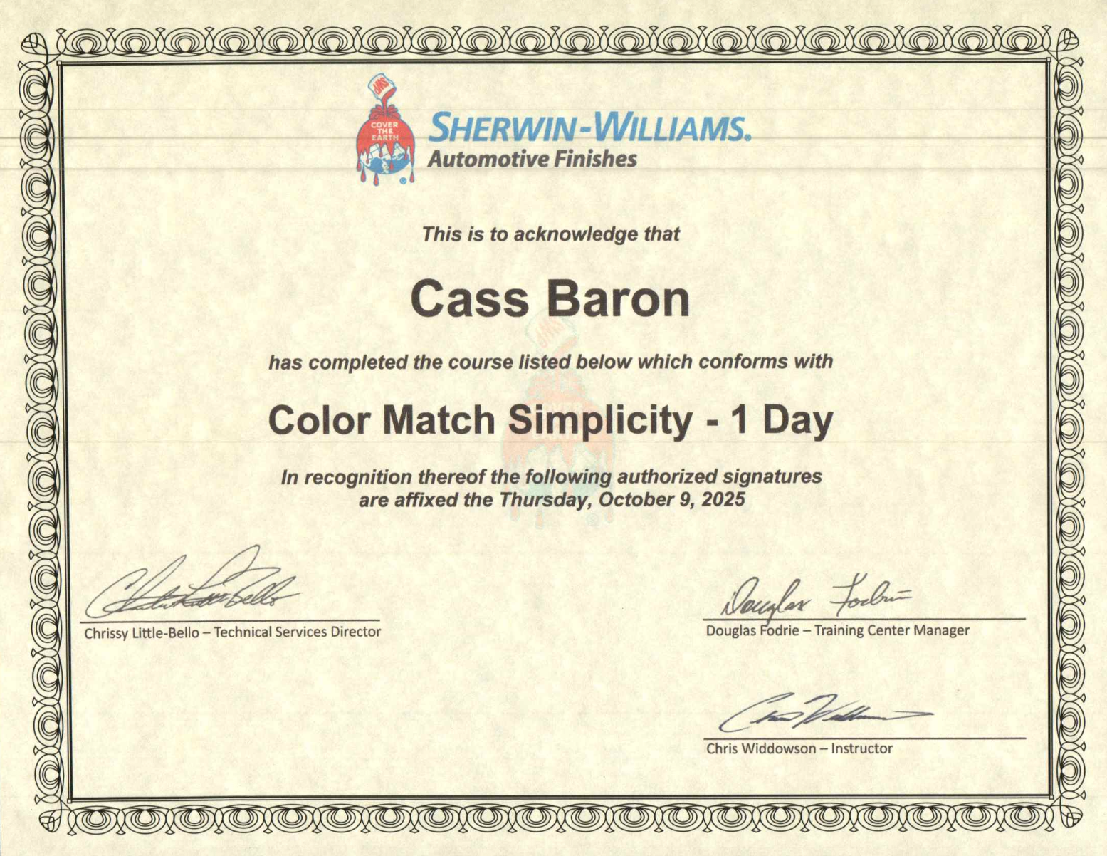 Sherwin-Williams Color Match Simplicity Certification