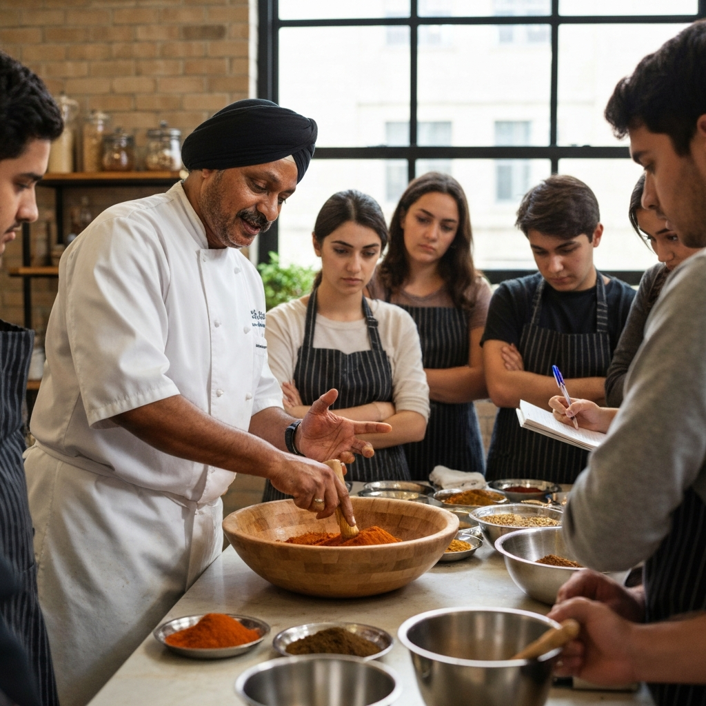 Chef demonstrating spices