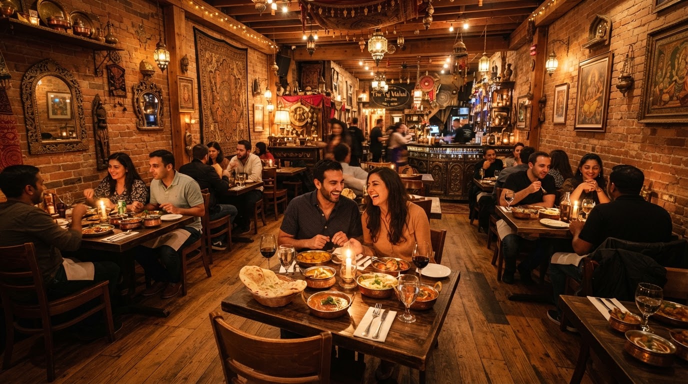 Guests dining at India Village Dundas restaurant interior