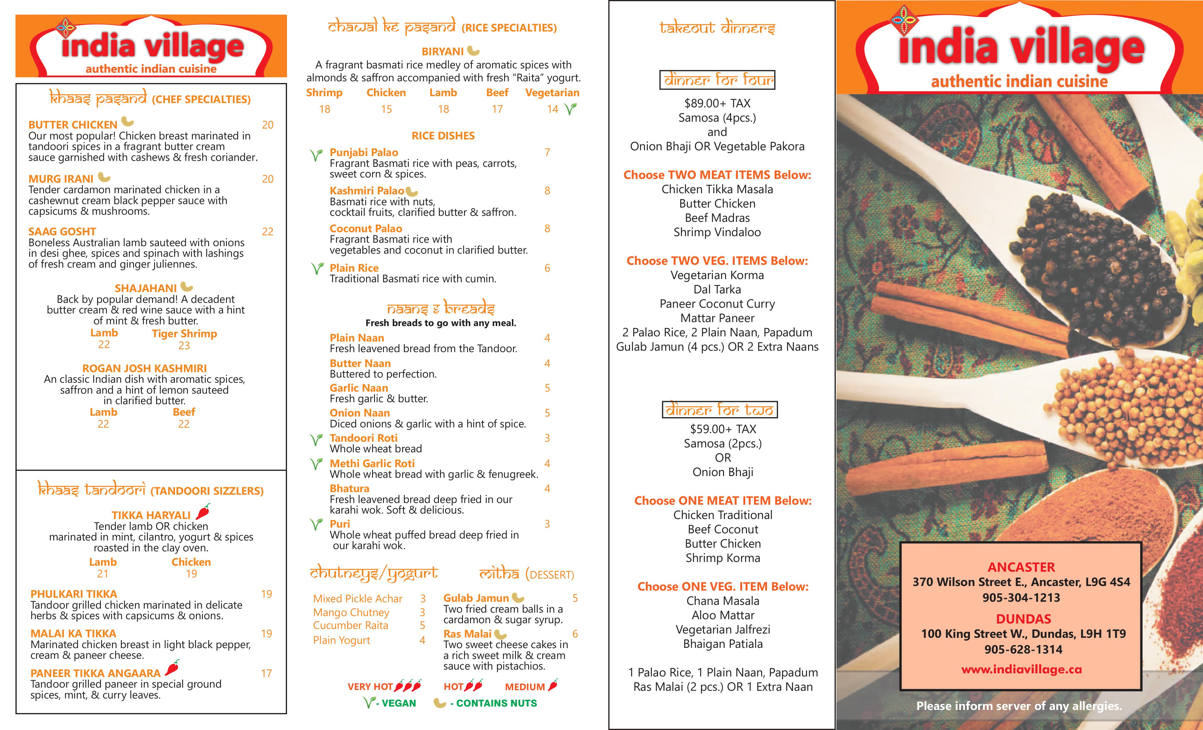 India Village Menu Side 2