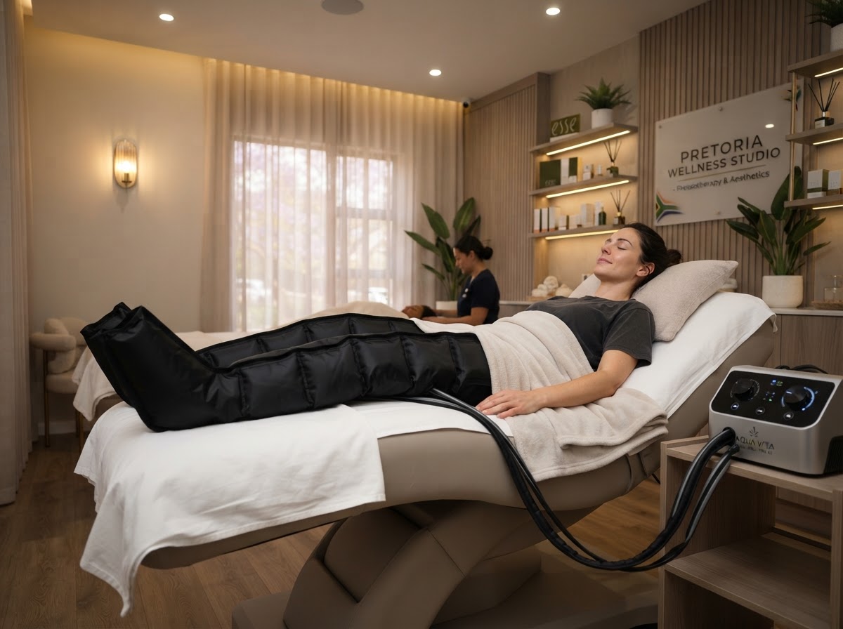Client using Compression Boots in Pretoria Clinic