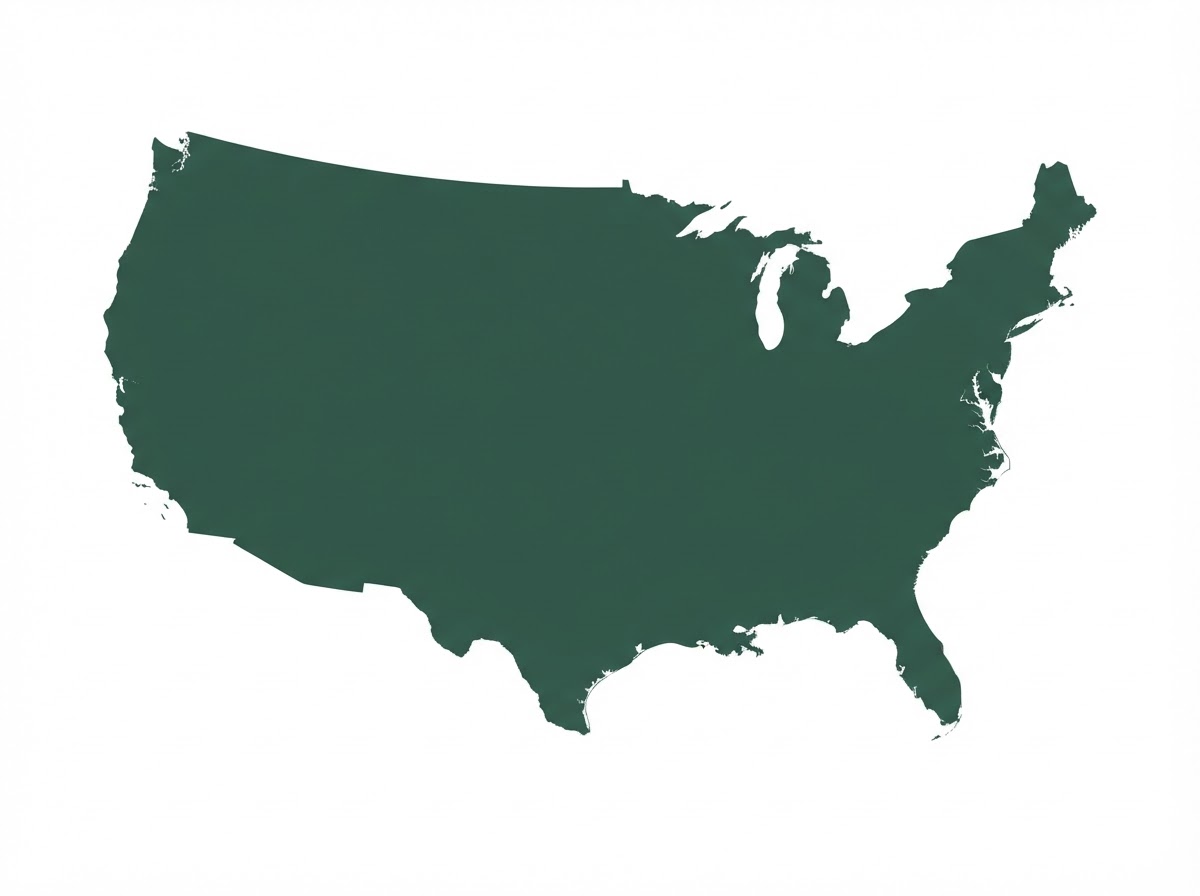 Map of the United States showing nationwide coverage