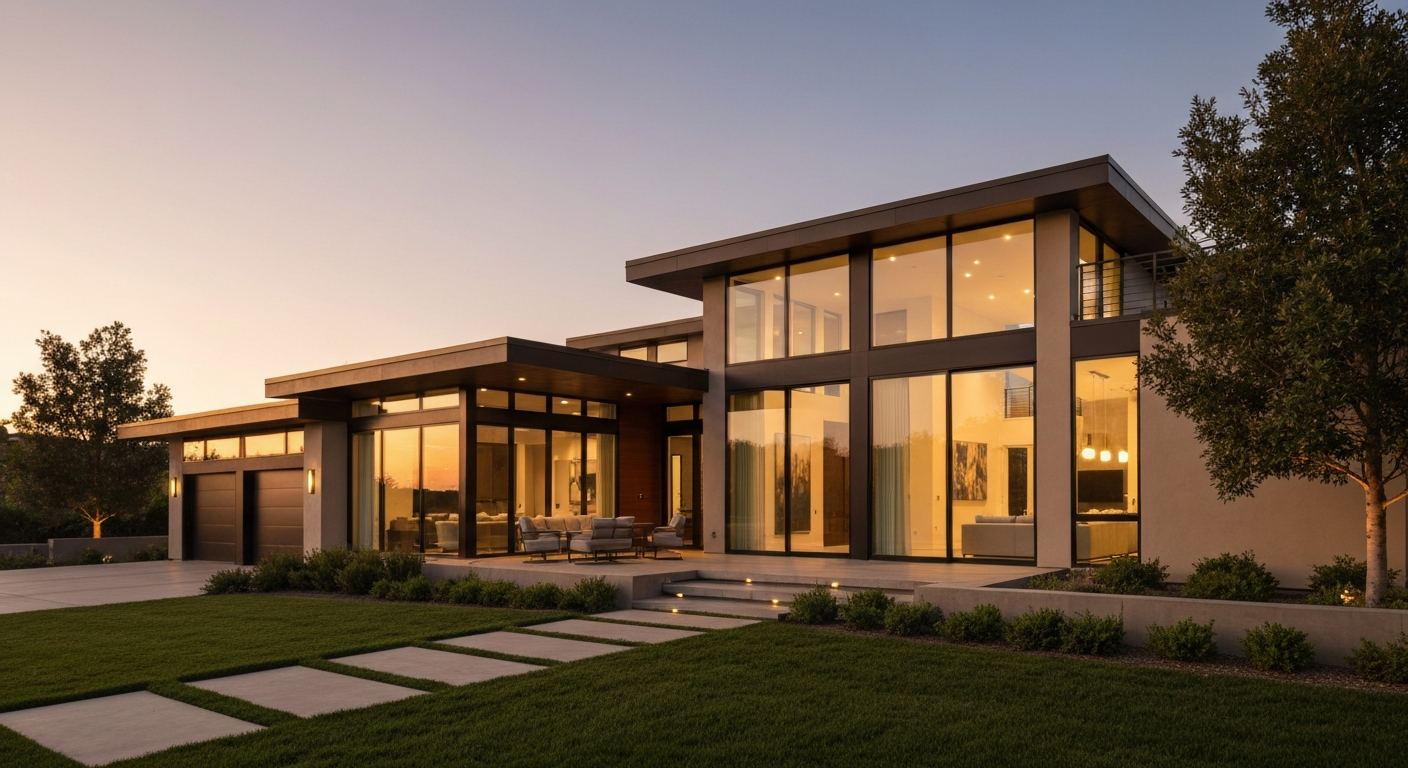 Luxury Silicon Valley home at golden hour