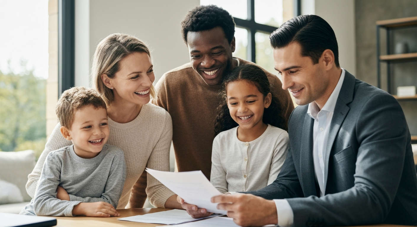 Family reviewing financial documents