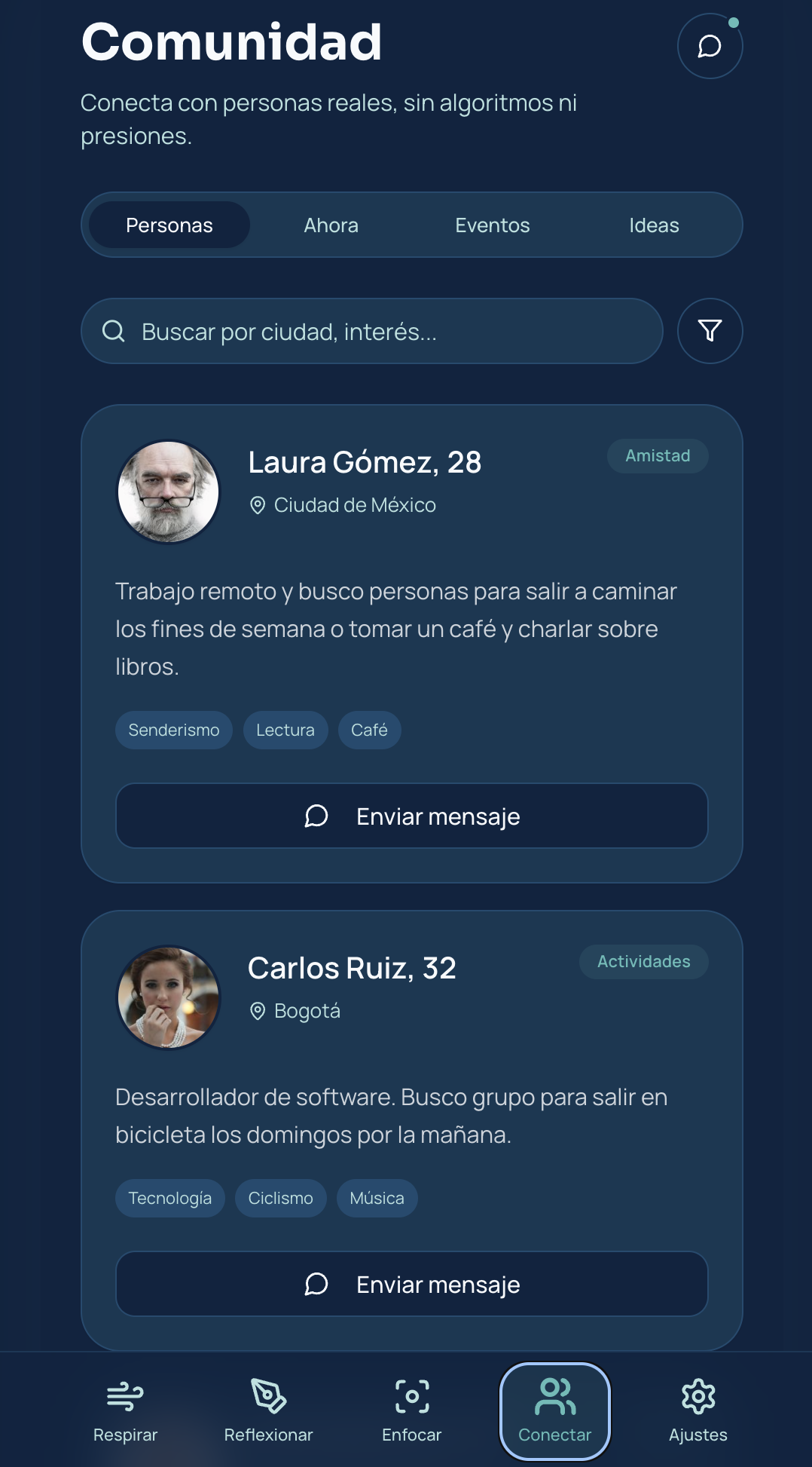 Interfaz de comunidad de cAlma