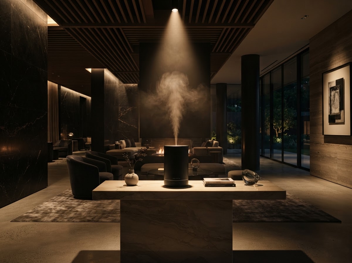 Lobby de hotel de luxo com difusor de aromatização profissional