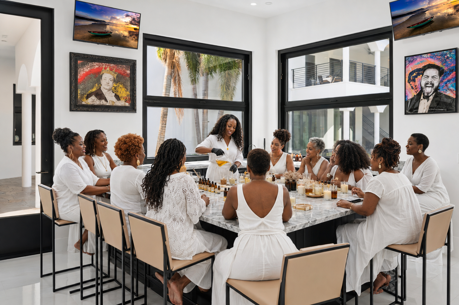 Group of women gathered around a table