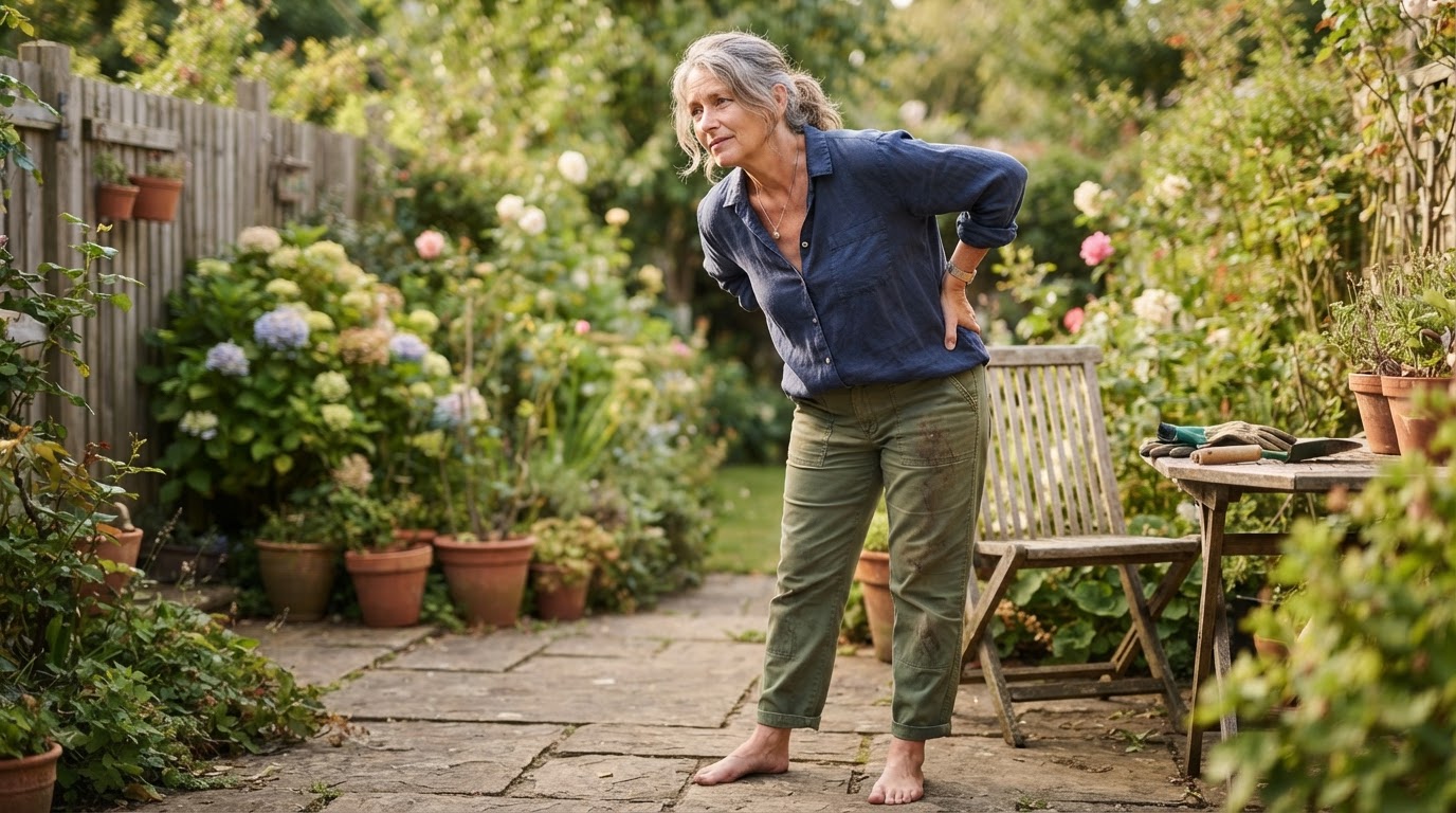 Adult with minor backache using topical menthol pain relief
