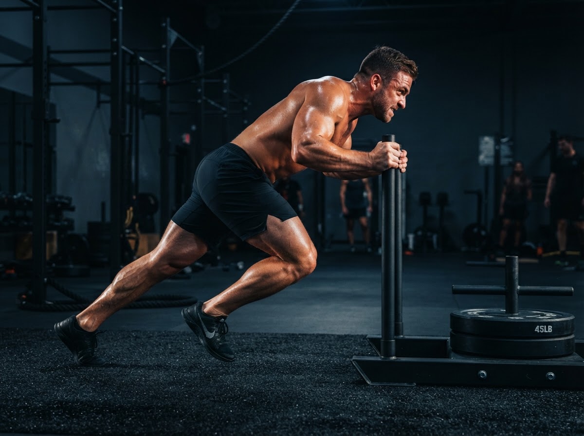 Athlete experiencing muscle burn during high intensity exercise