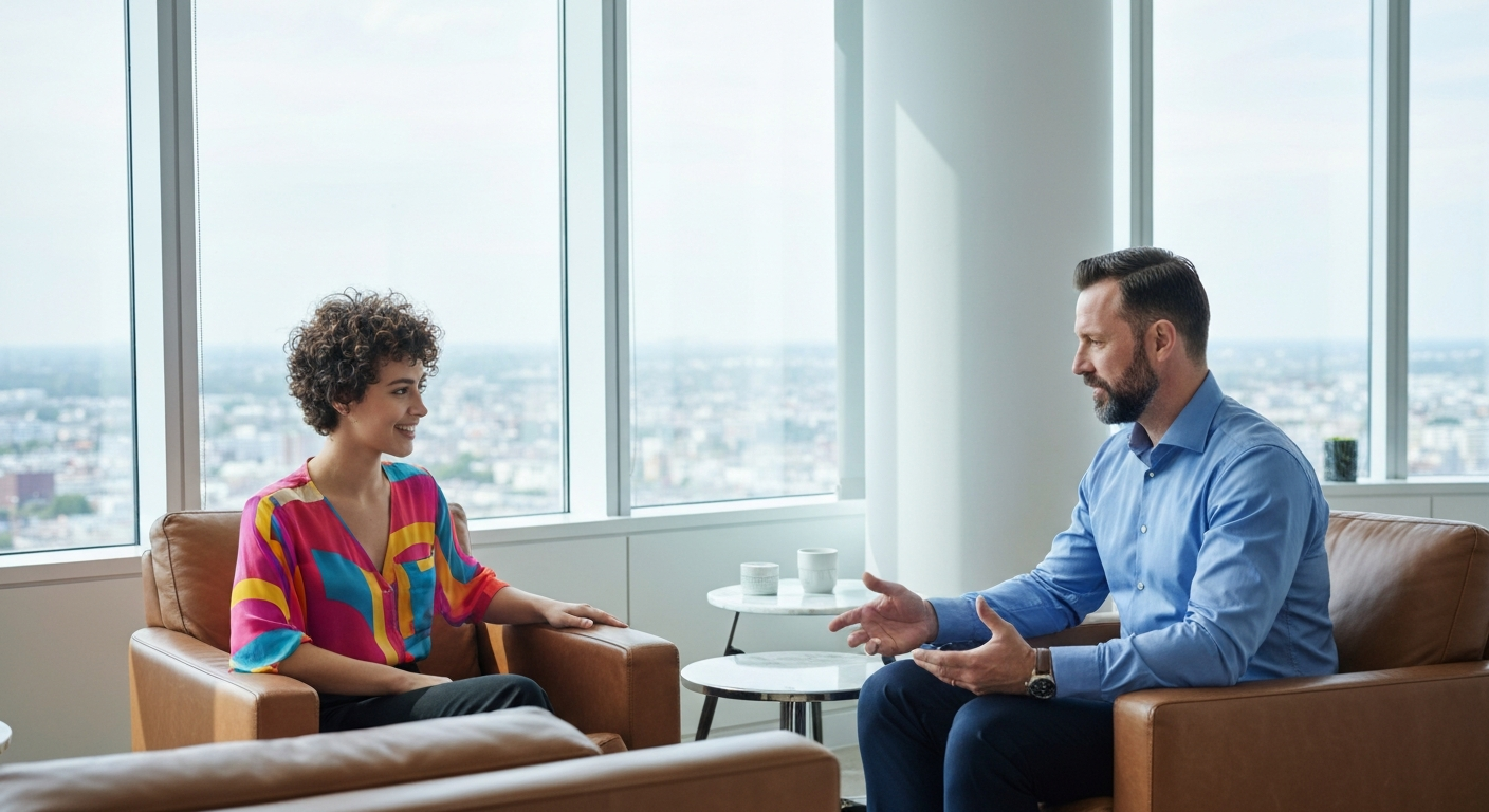 Life coaching session in a bright office
