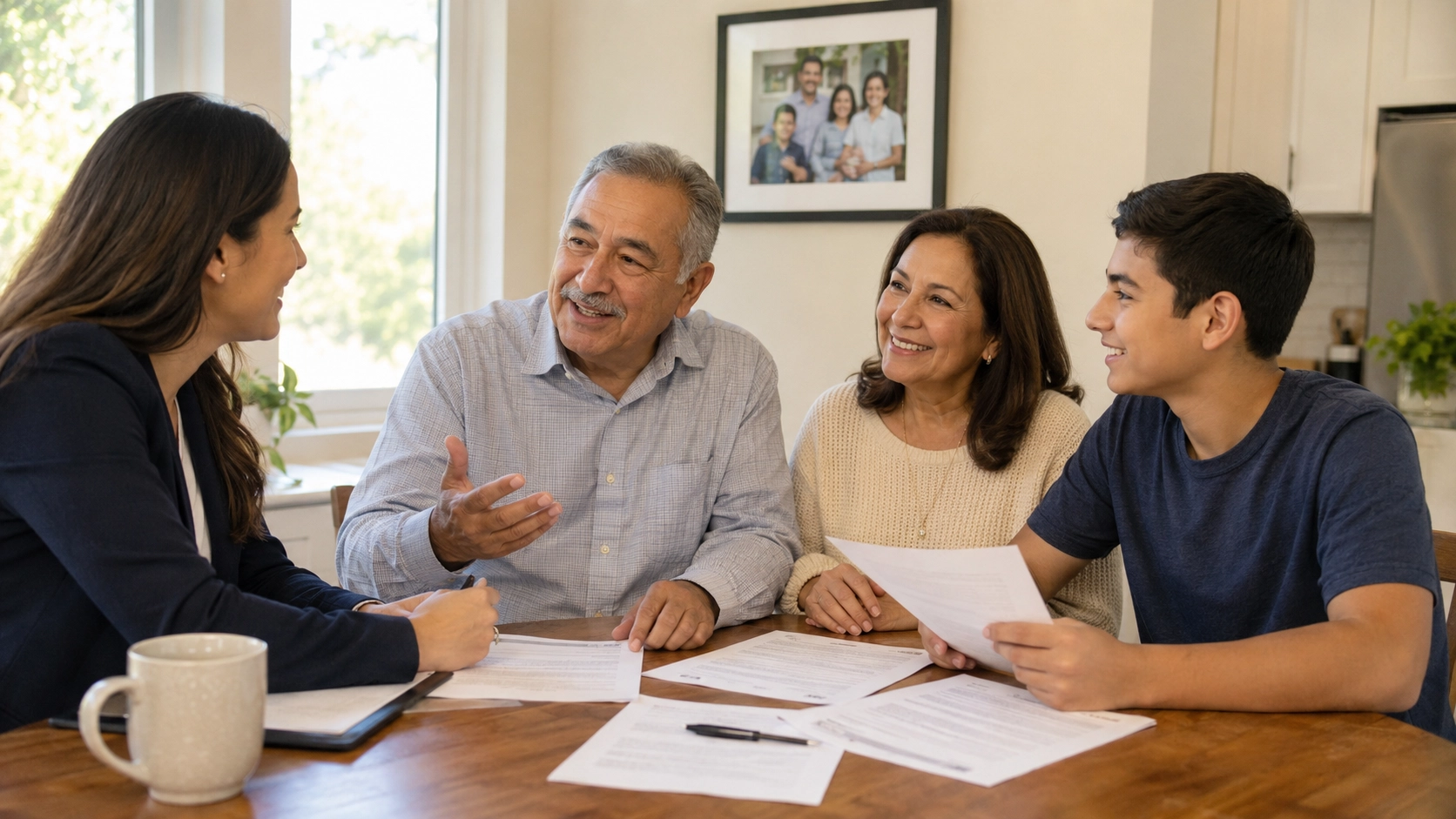 A veteran and family at home reviewing their life insurance options.