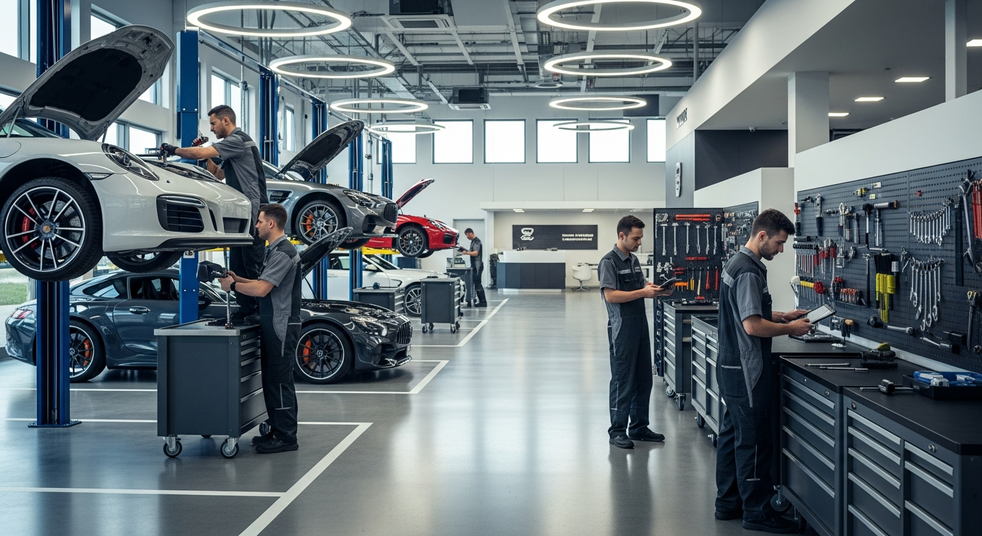 Busy auto repair shop