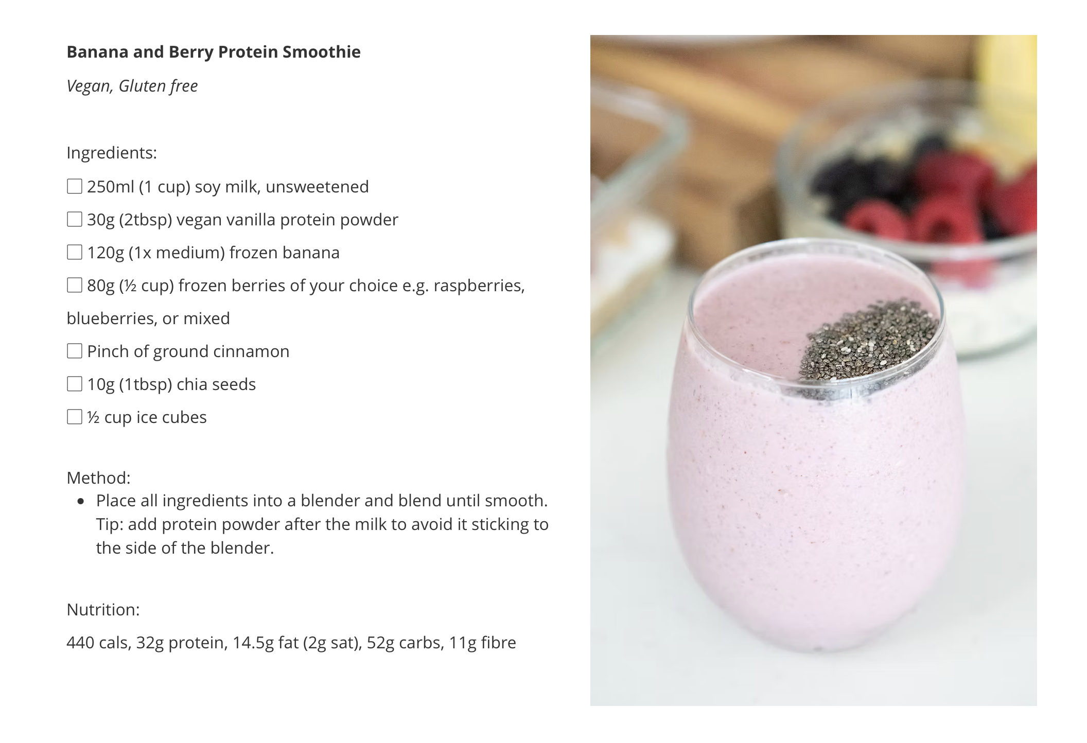 Example recipe: Banana and Berry Protein Smoothie