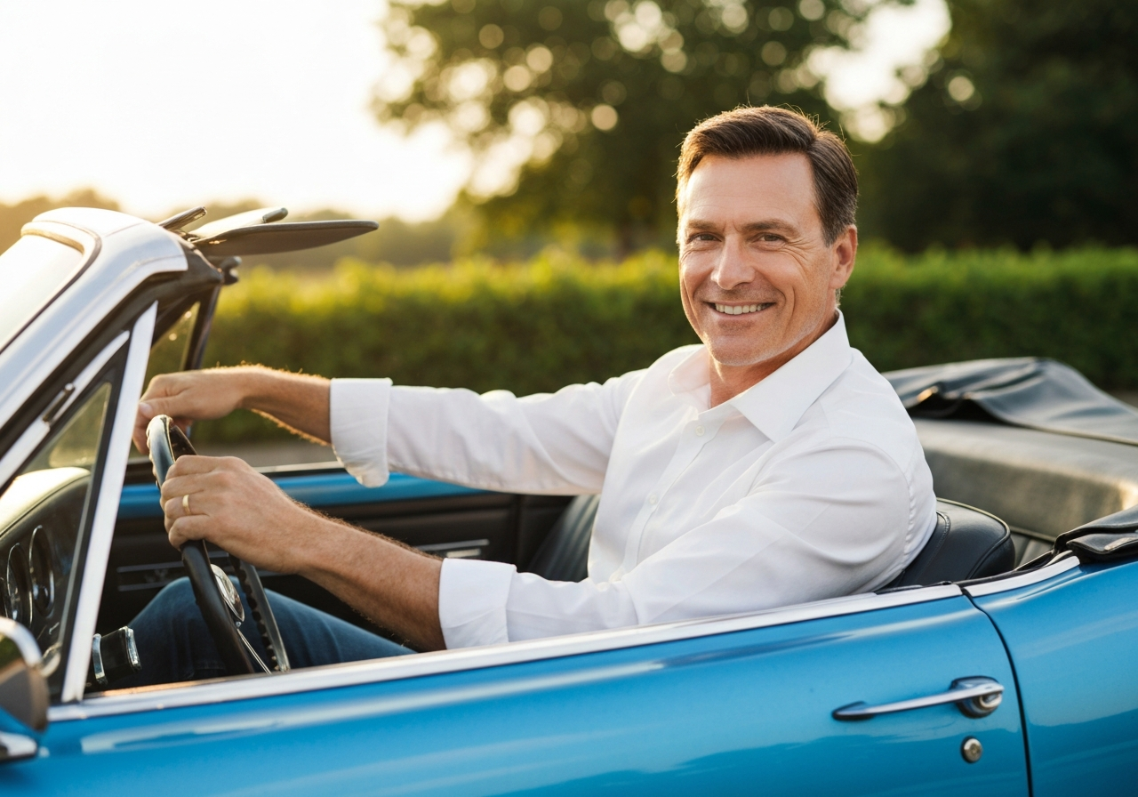 Man driving a convertible car