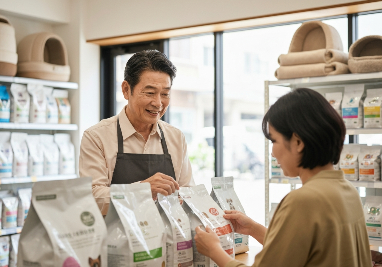 Small business owner talking to a customer