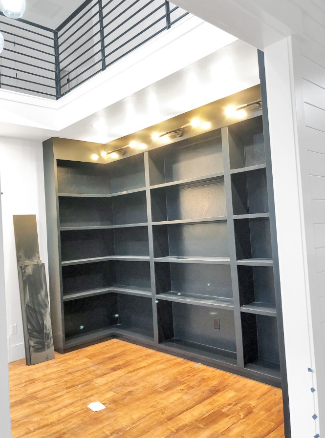Custom built-in shelving unit installed by Sharp Blade Trim Works in Springville, UT