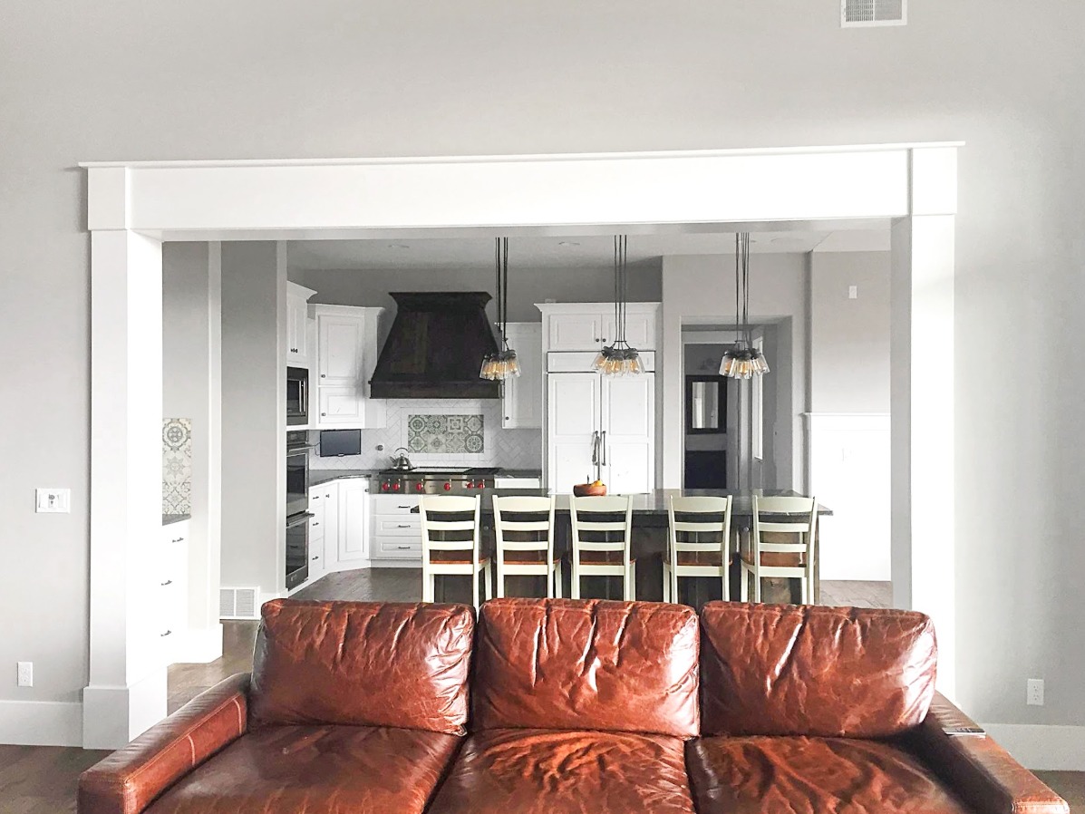 Custom interior column and trim work separating rooms