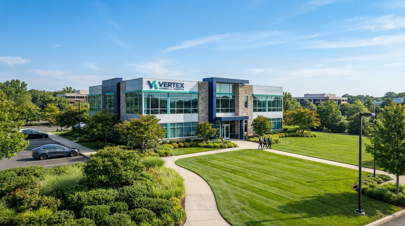 Well-maintained commercial property with manicured landscaping served by Clear Vision Property Enterprises