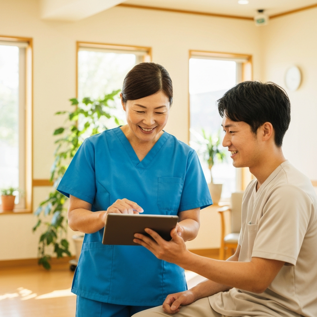 Caregivers training on a tablet using the ComplianceVideo.com portal