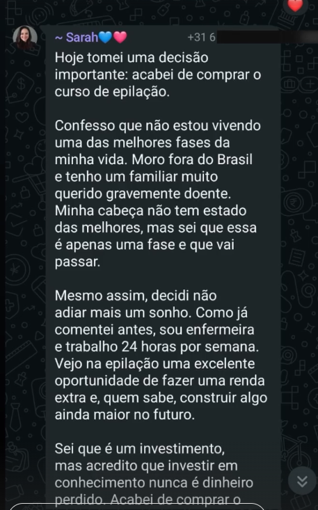 Depoimento de aluna enfermeira que investiu no Método ELWAX