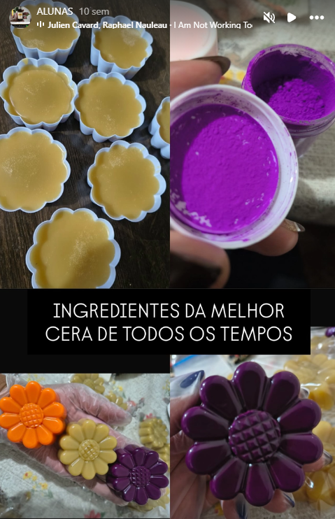 Ceras artesanais em formato de flor com pigmentos nobres criadas por alunas