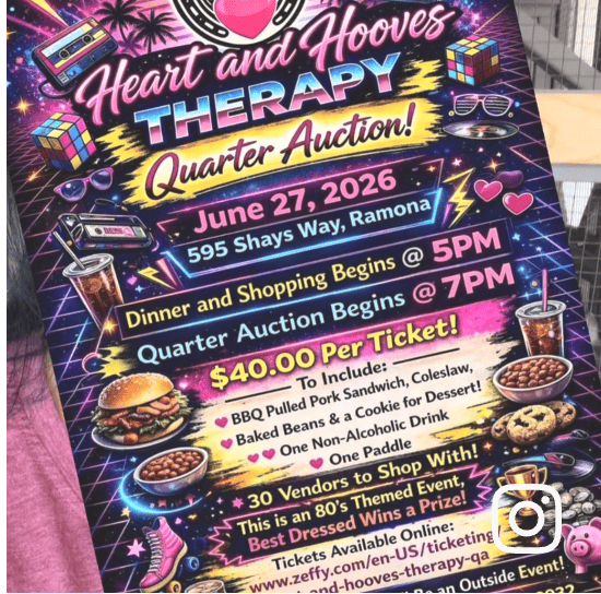 Heart and Hooves Therapy Quarter Auction event flyer