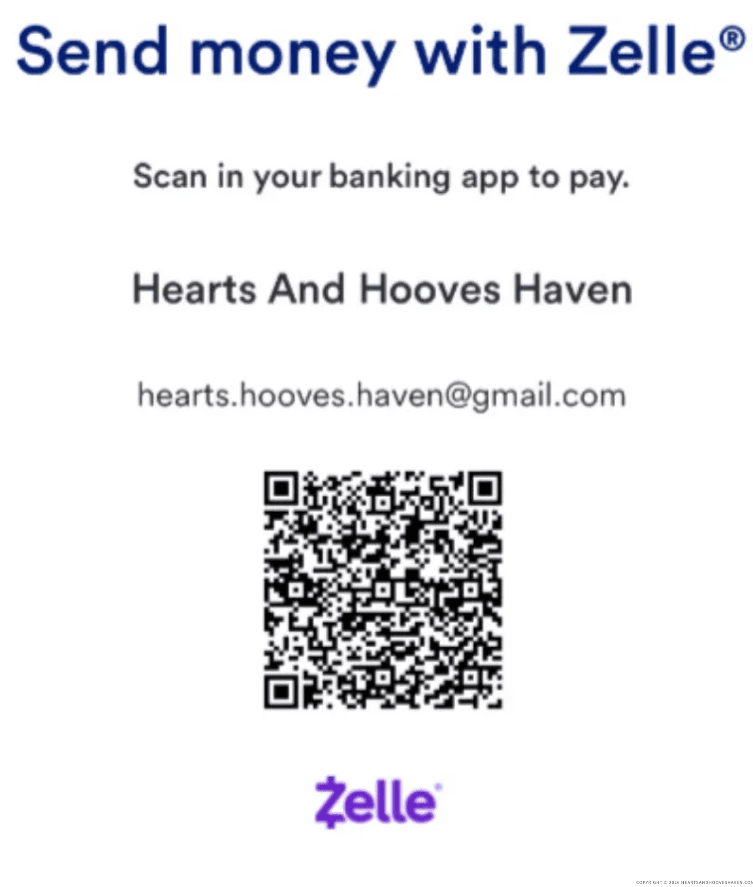 Zelle QR Code for Hearts And Hooves Haven