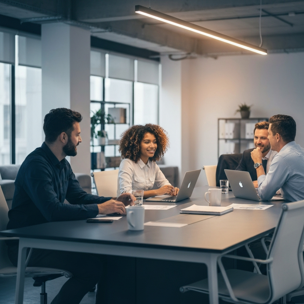 Team collaborating in modern office
