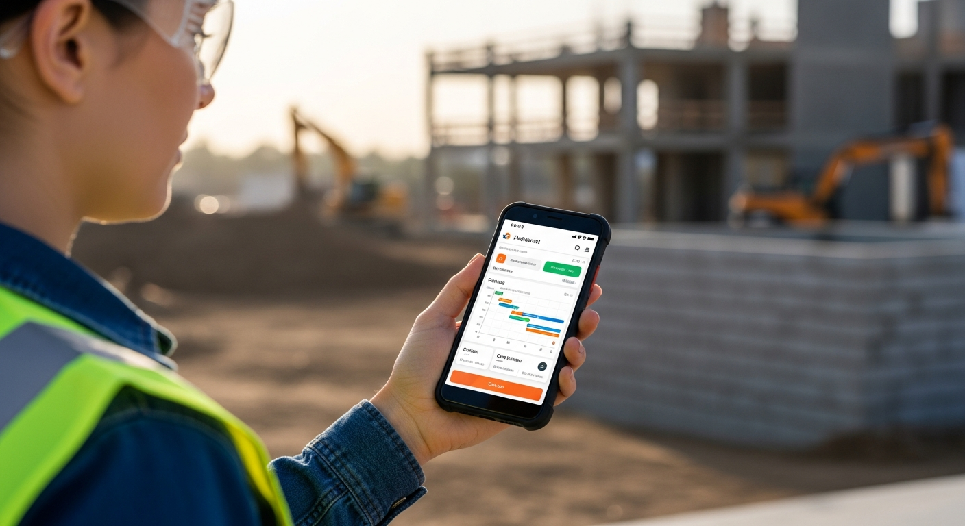 Mobile App - contractor managing business from smartphone on job site