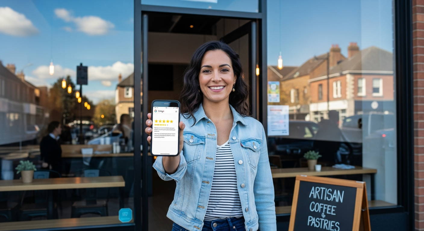 5-Star Google Review Service - business owner seeing 5-star reviews