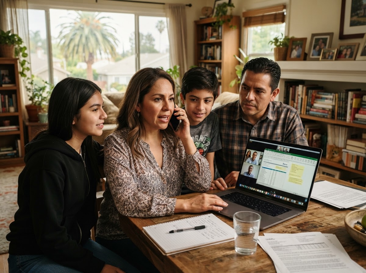Family receiving California immigration bond assistance by phone