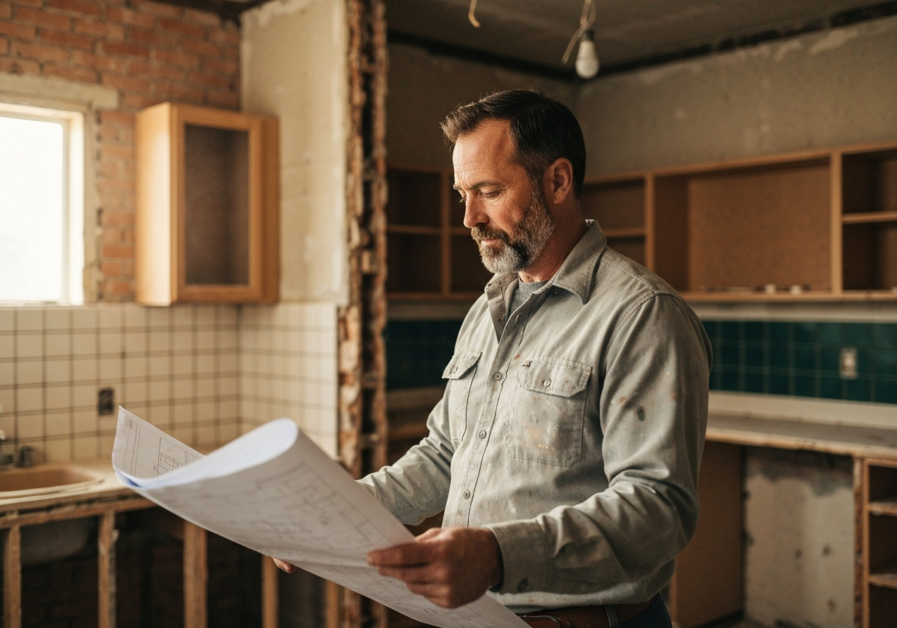 Contractor reviewing plans